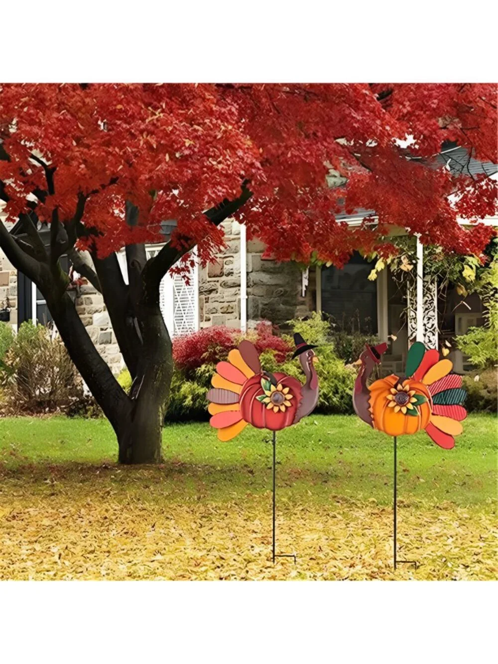 Thanksgiving Decorations Outdoor, Set of 2 Turkey Decorative Garden Stakes